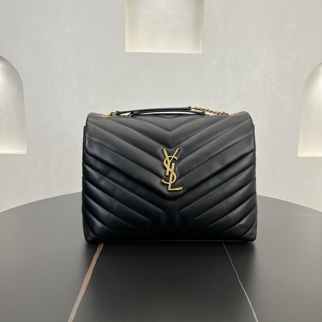 Saint Laurent Loulou Quilted Calfskin Shoulder Bag Handbag Black 457749 Gold